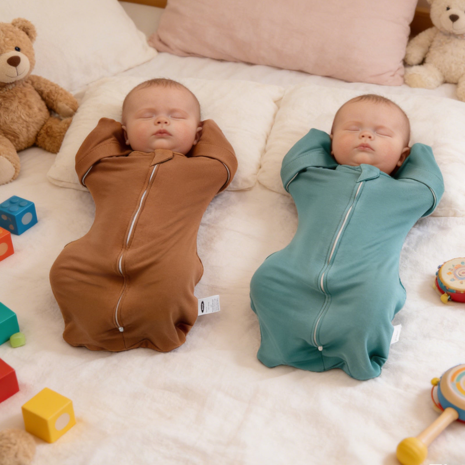 Organic Cotton Swaddle Bag (Pack of 2) in Brown+Sage Green, 0.5 TOG Secondary image