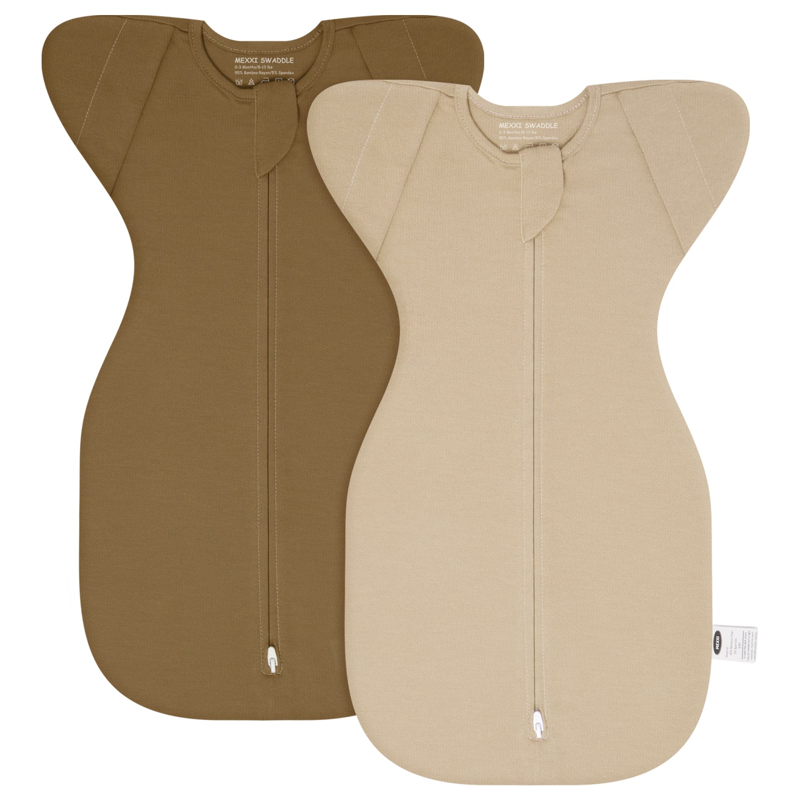 Organic Cotton Swaddle Bag (Pack of 2) in Brown+Sage Green, 0.5 TOG