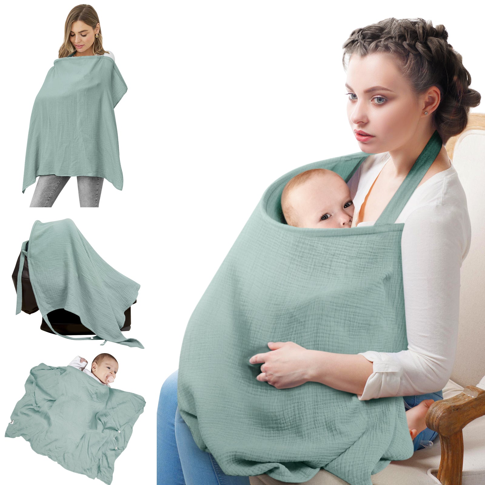 Muslin Nursing Cover in Mint Green