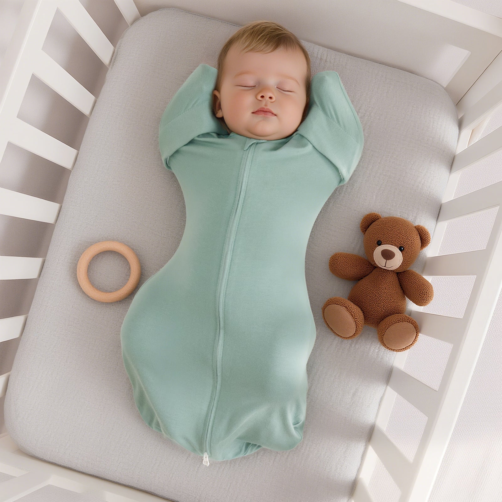 Bamboo Swaddle Bag in Sage Green+Beige, 0.5 TOG
