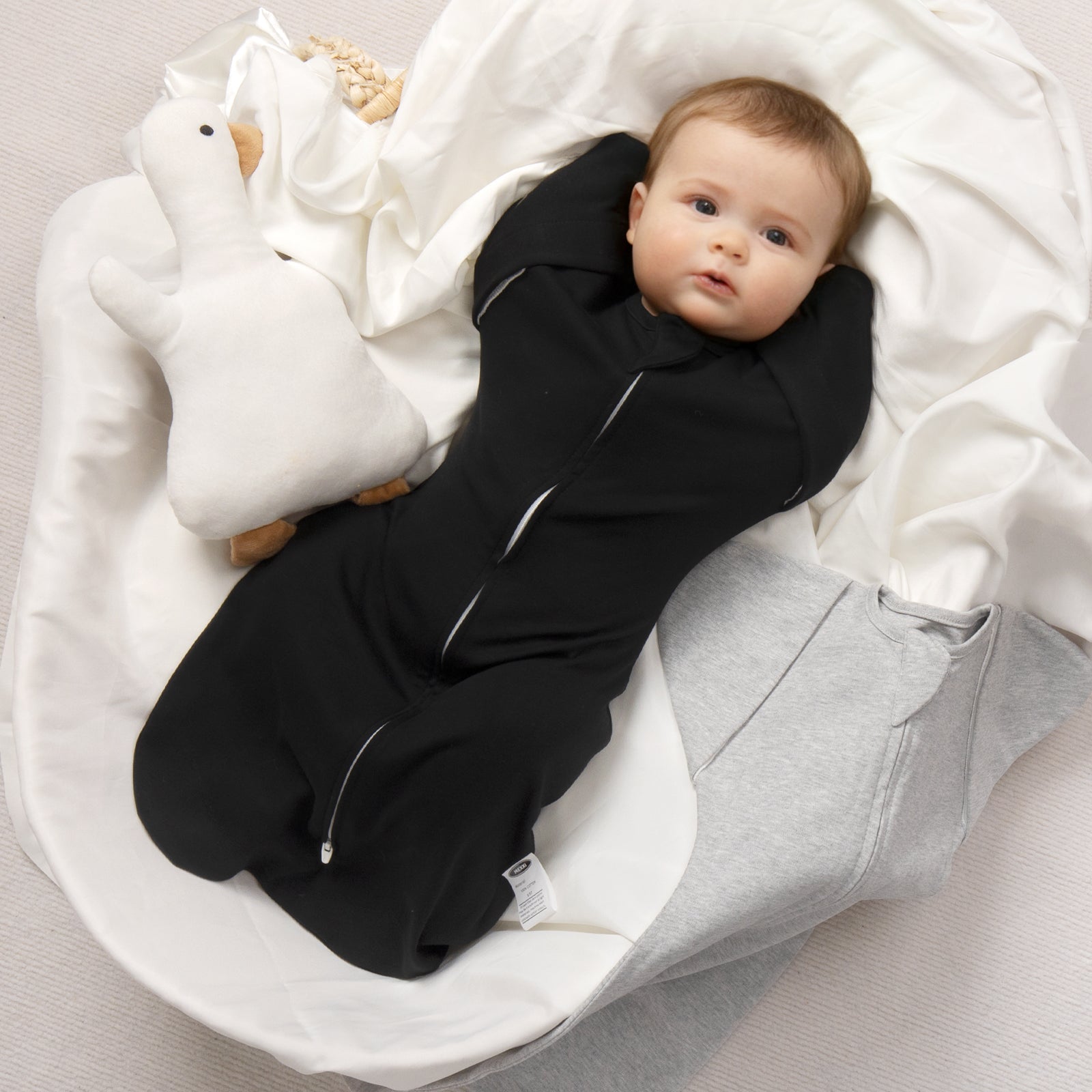 Organic Cotton Swaddle Bag (Pack of 2) in Black+Grey, 0.5 TOG