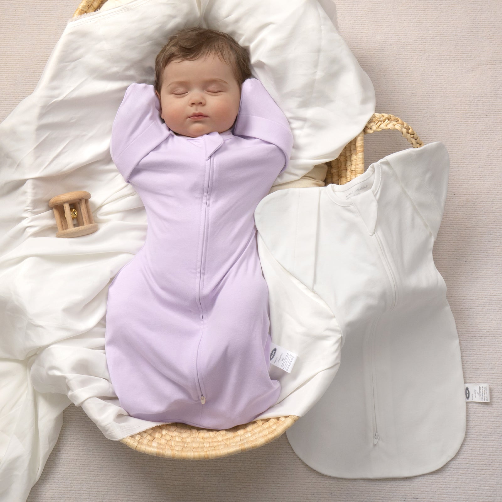 Organic Cotton Swaddle Bag (Pack of 2) in Lavender+White, 0.5 TOG