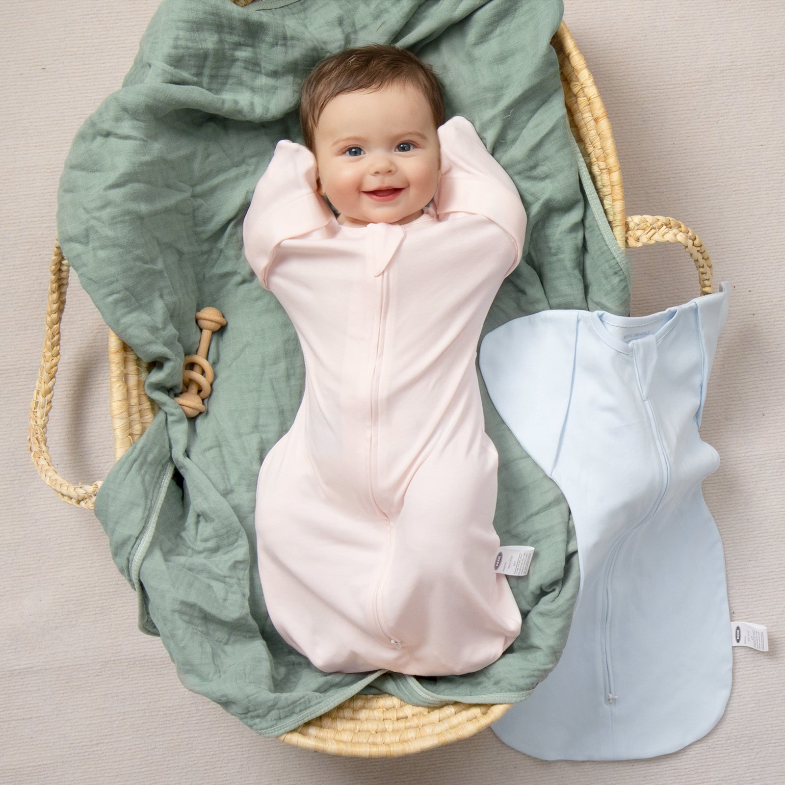 Organic Cotton Swaddle Bag (Pack of 2) in Baby Blue+Blush Pink, 0.5 TOG