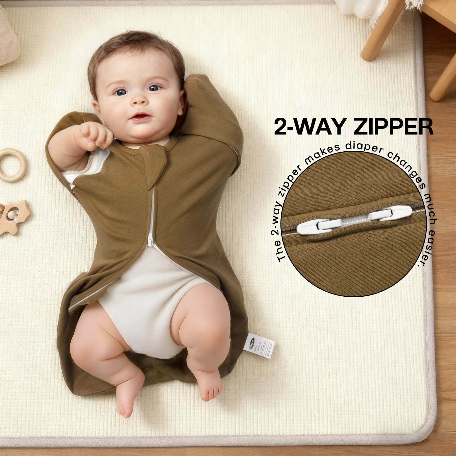 Organic Cotton Swaddle Bag (Pack of 2) in Sepia Brown+Almond, 0.5 TOG