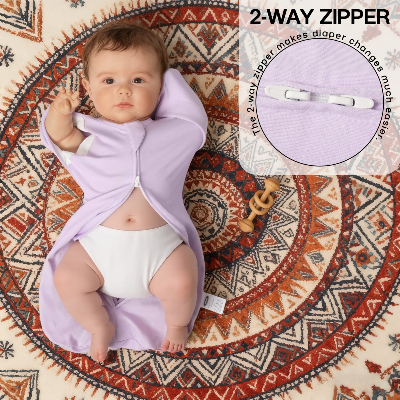 Organic Cotton Swaddle Bag (Pack of 2) in Lavender+White, 0.5 TOG