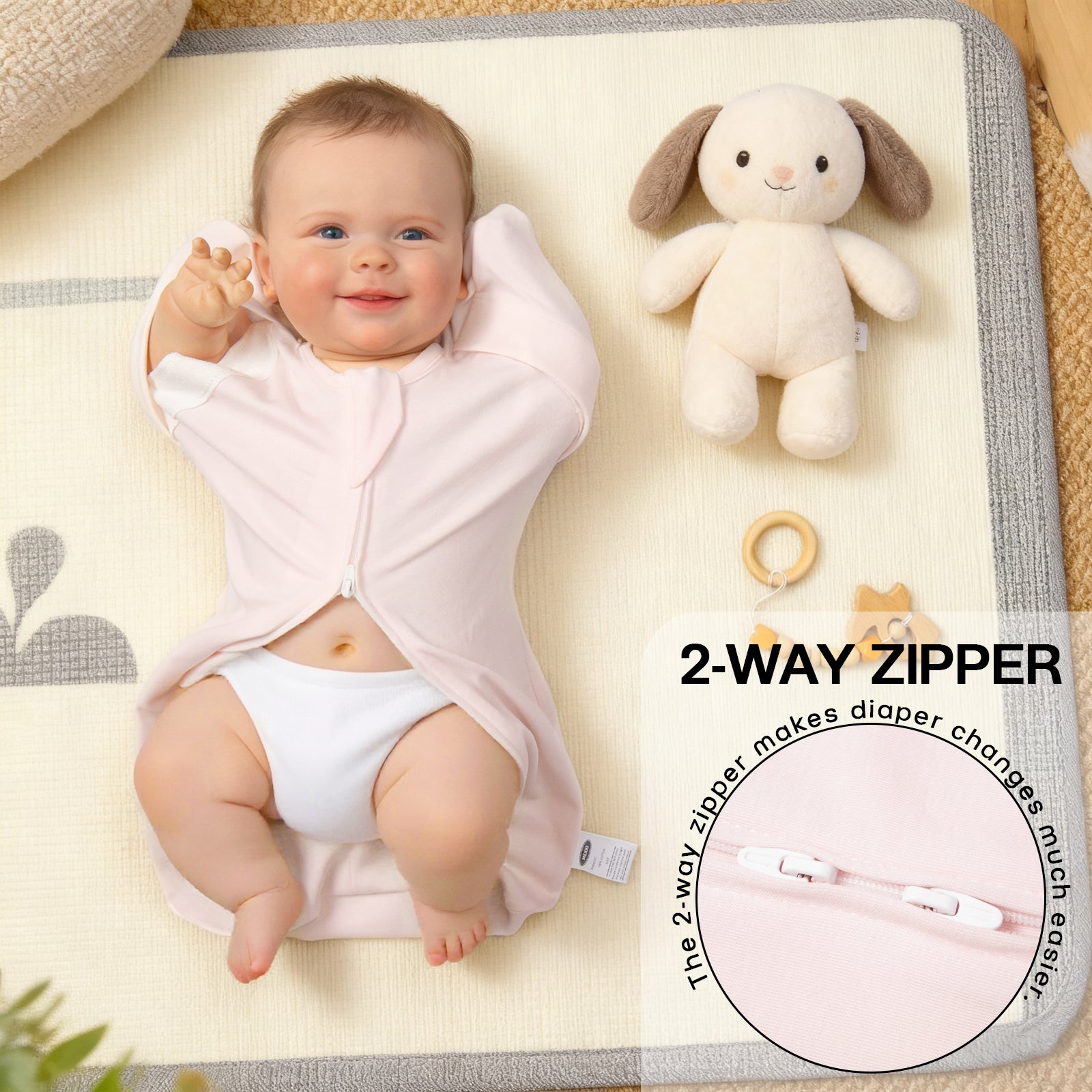 Organic Cotton Swaddle Bag (Pack of 2) in Baby Blue+Blush Pink, 0.5 TOG