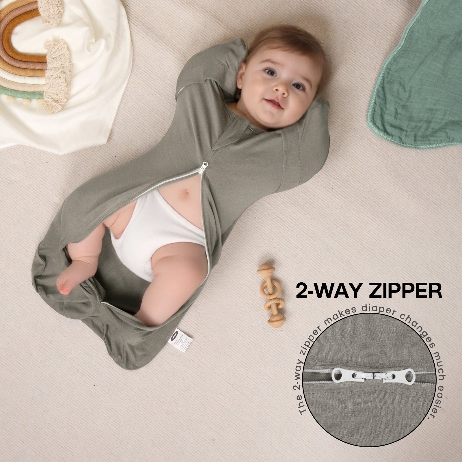 Bamboo Swaddle Bag in Dark Grey+Oat, 0.5 TOG