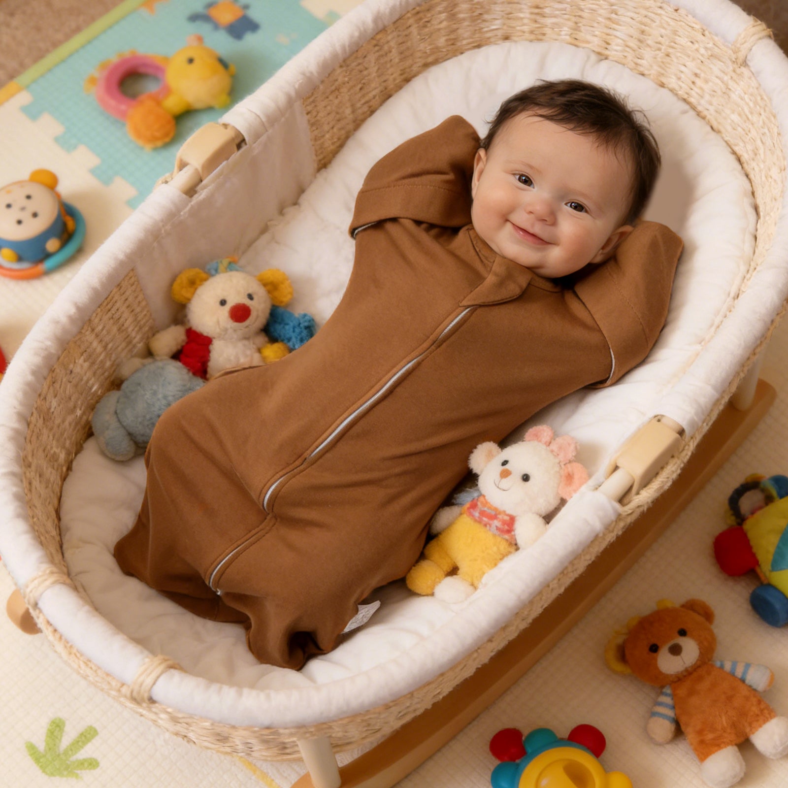 Organic Cotton Swaddle Bag (Pack of 2) in Brown+Sage Green, 0.5 TOG
