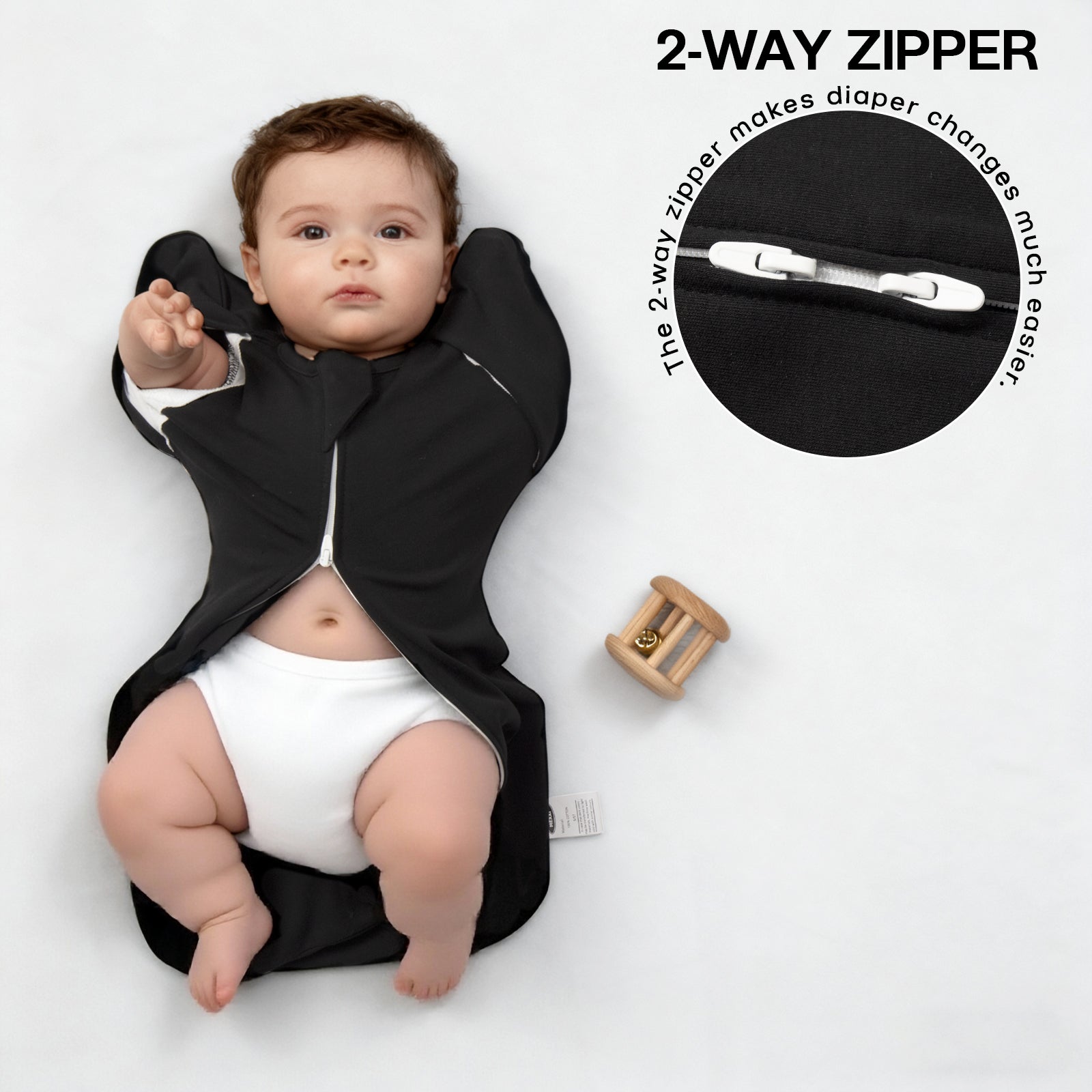 Organic Cotton Swaddle Bag (Pack of 2) in Black+Grey, 0.5 TOG