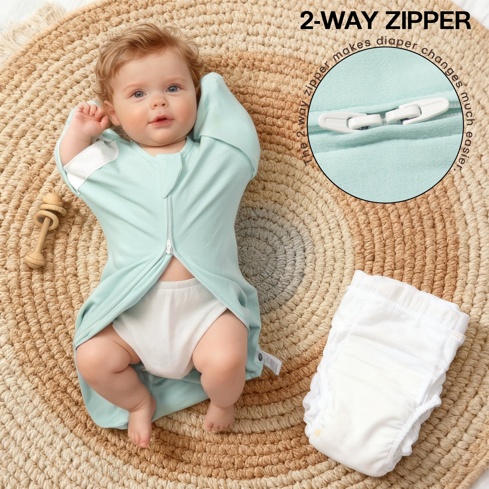 Organic Cotton Swaddle Bag (Pack of 2) in Mint+Blush, 0.5 TOG