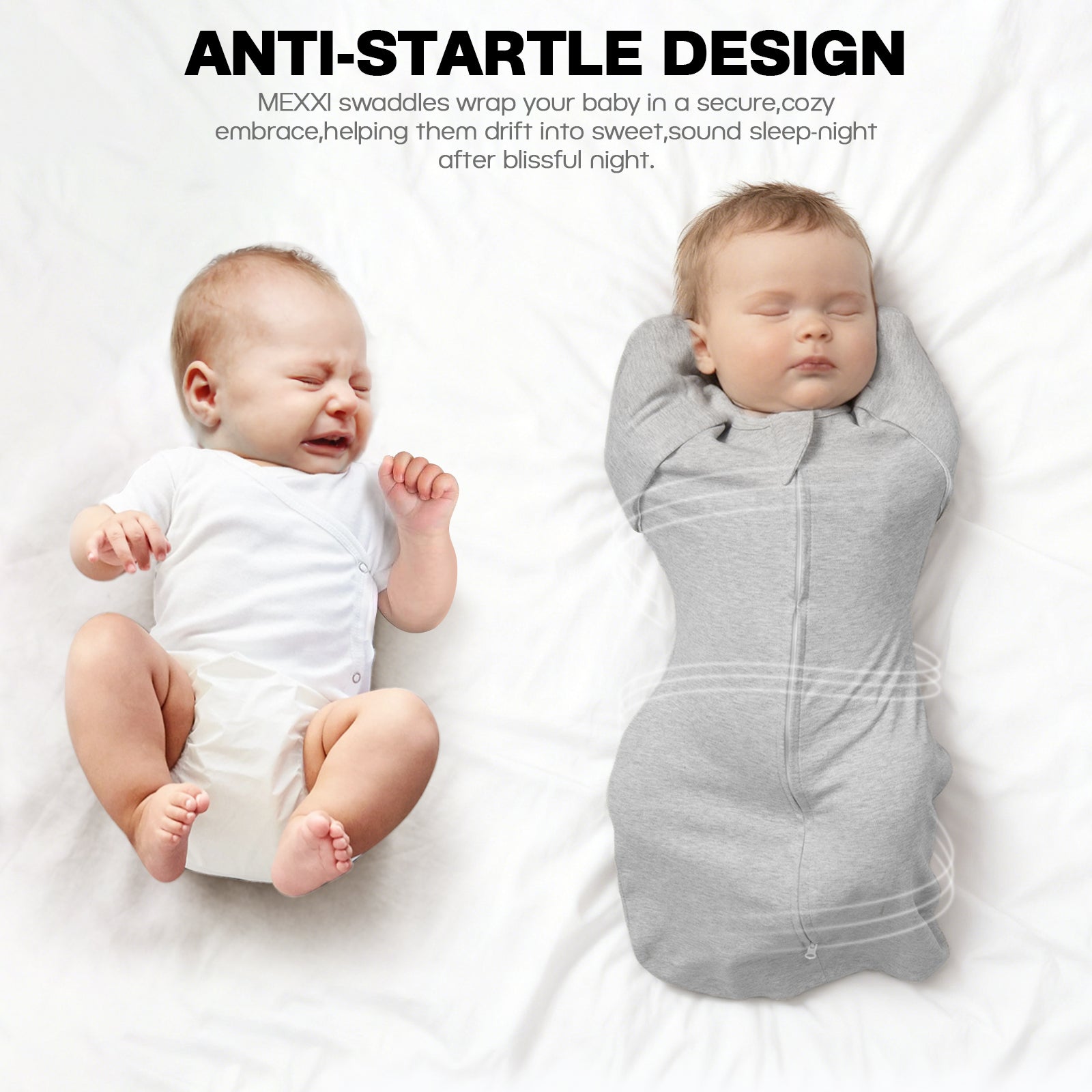 Organic Cotton Swaddle Bag (Pack of 2) in Black+Grey, 0.5 TOG