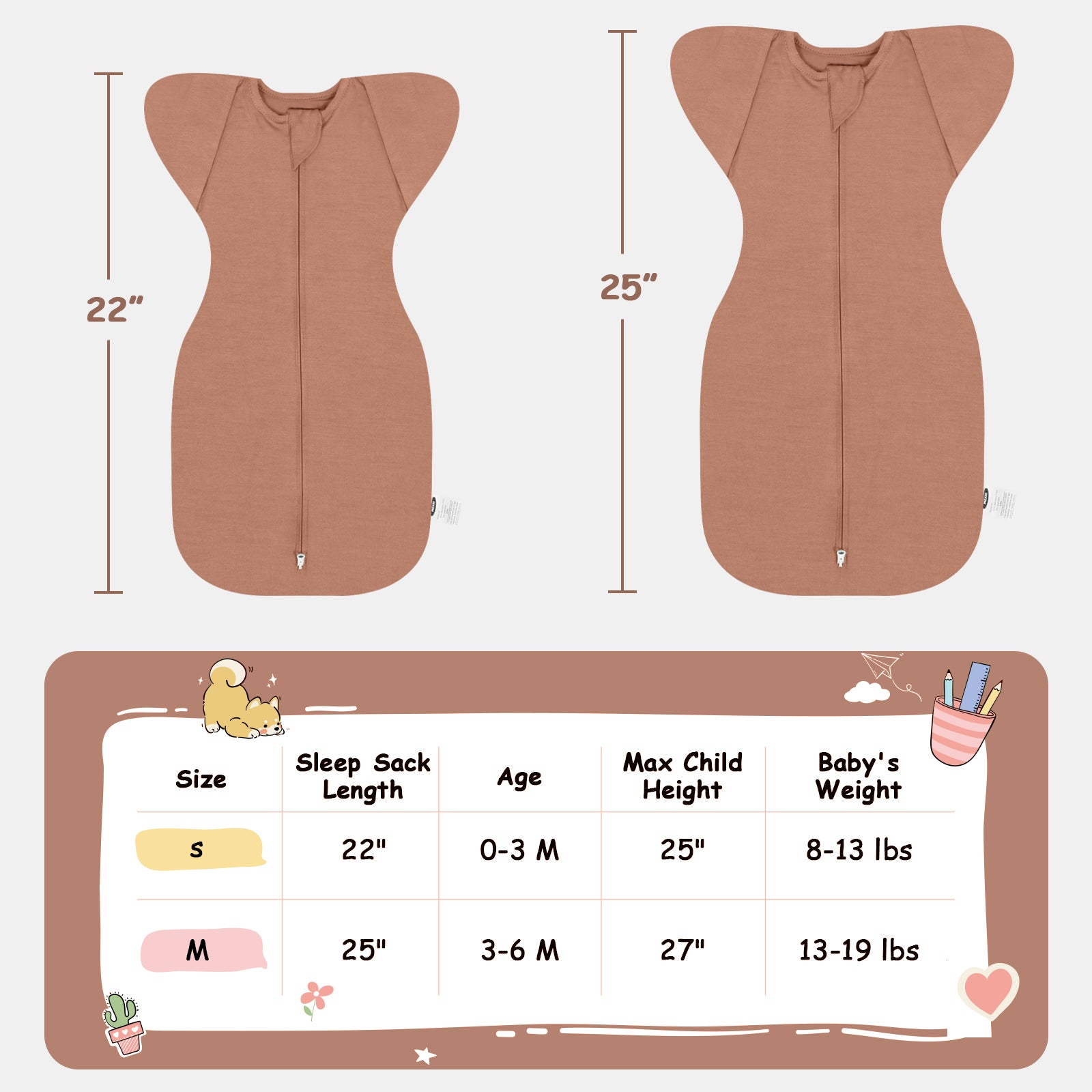 Bamboo Swaddle Bag in Chocolate Brown+Sienna, 0.5 TOG