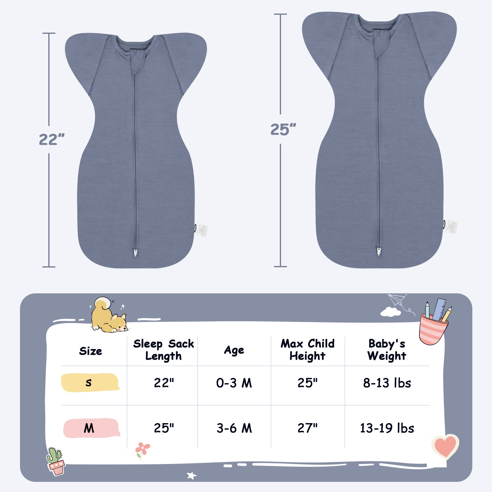Bamboo Swaddle Bag in Pigeon Blue+Baby Blue, 0.5 TOG