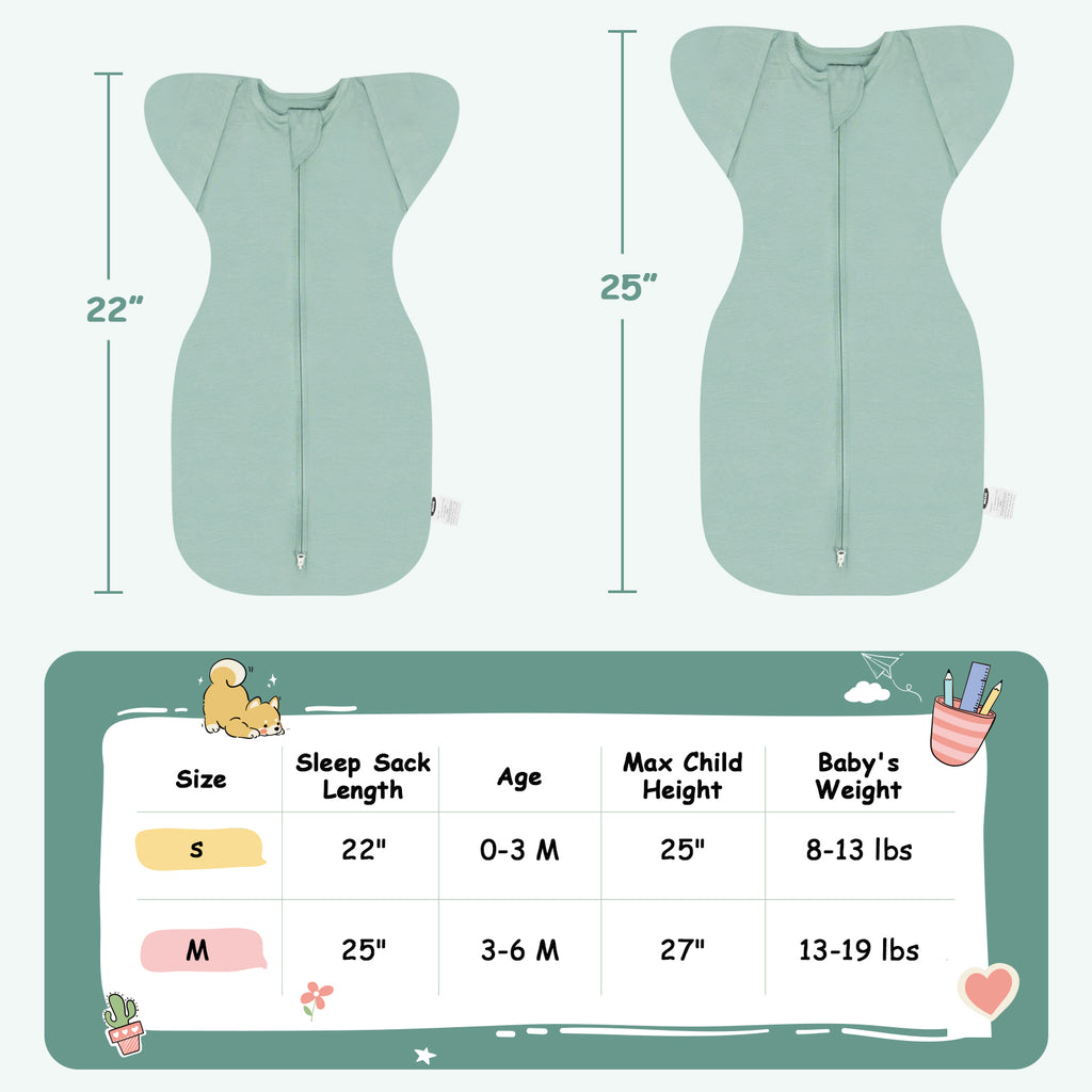 Bamboo Swaddle Bag in Sage Green+Beige, 0.5 TOG