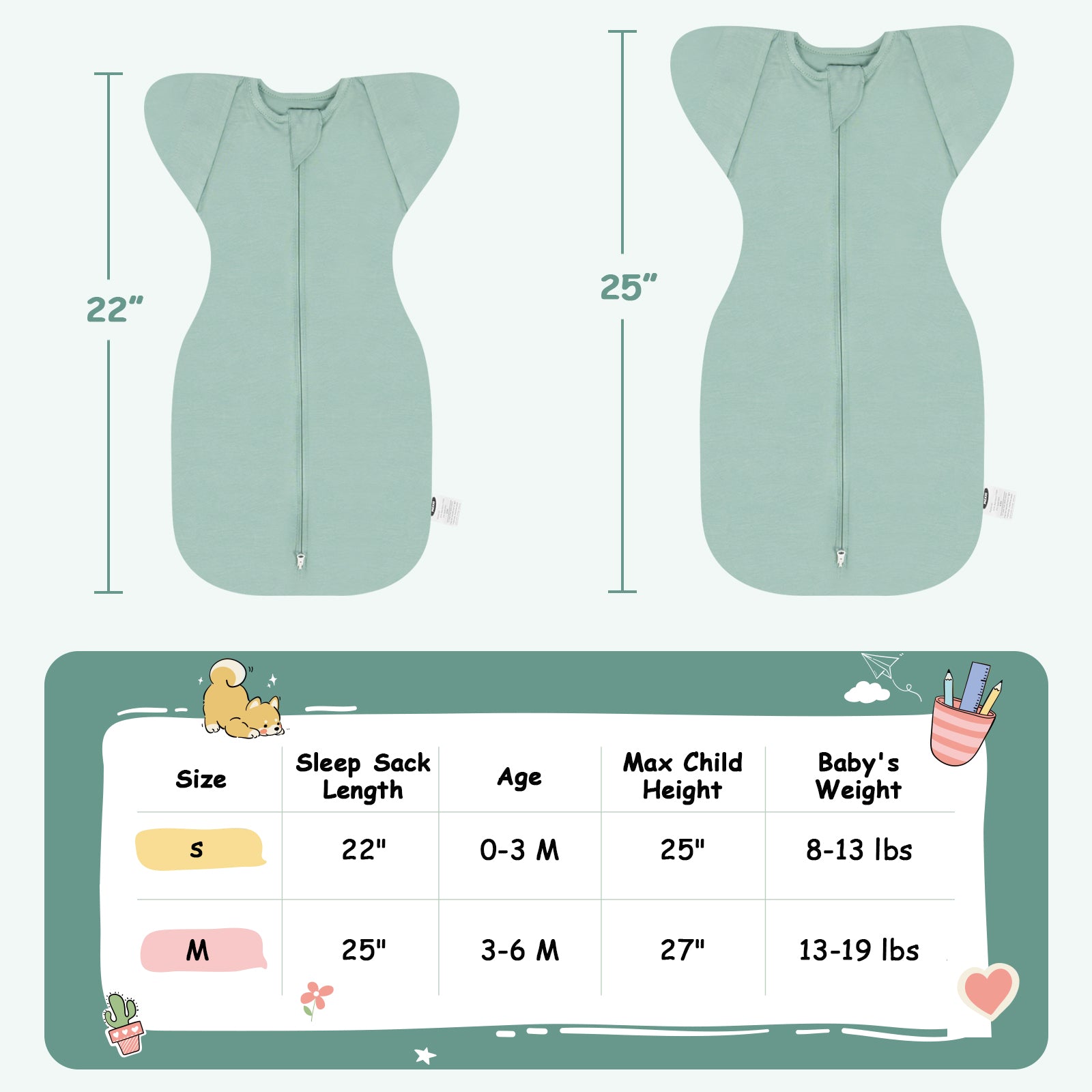 Bamboo Swaddle Bag in Sage Green+Beige, 0.5 TOG
