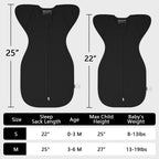 Organic Cotton Swaddle Bag (Pack of 2) in Black+Grey, 0.5 TOG
