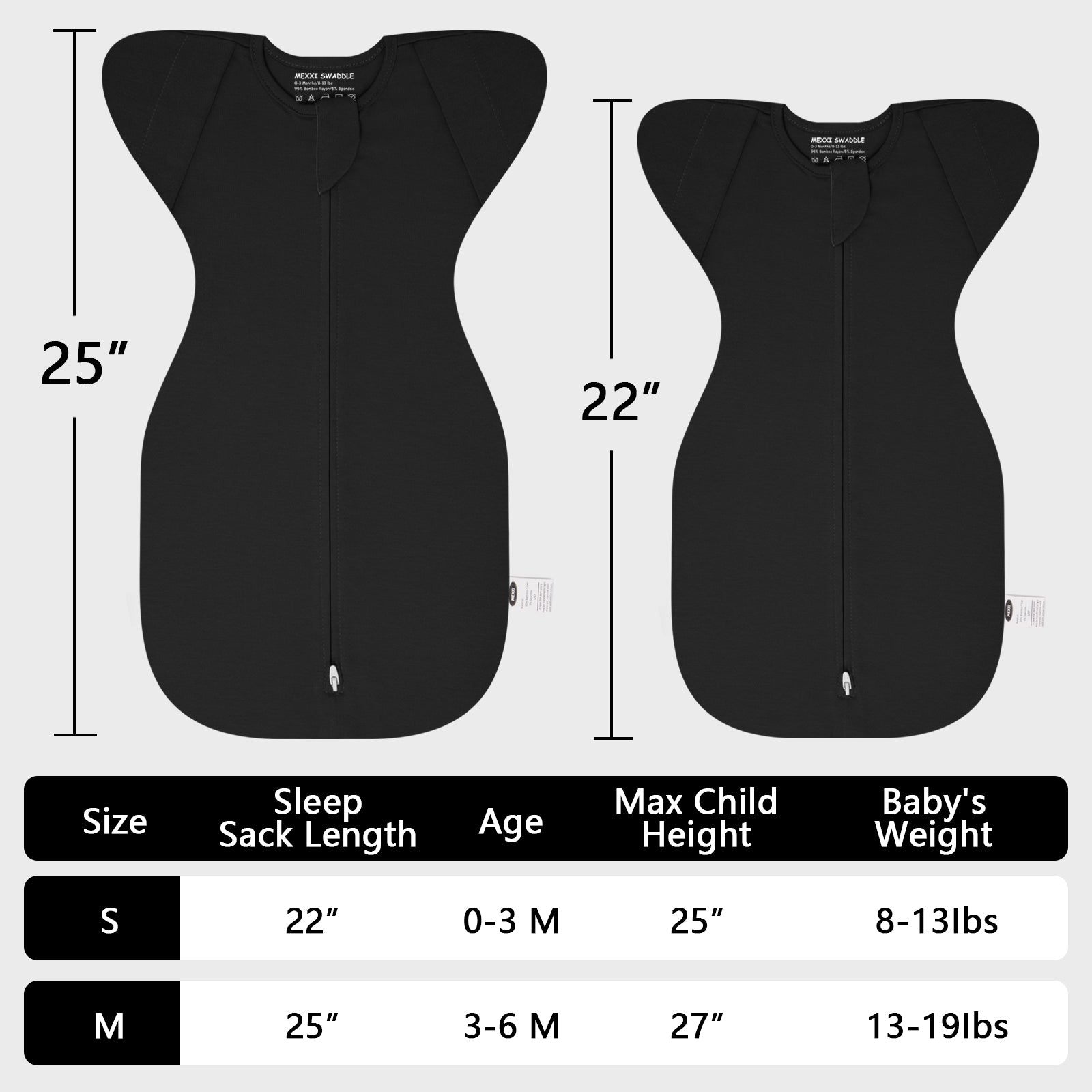 Organic Cotton Swaddle Bag (Pack of 2) in Black+Grey, 0.5 TOG