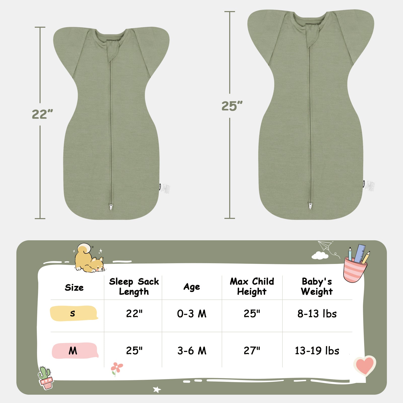 Bamboo Swaddle Bag in Dark Khaki+Tan, 0.5 TOG