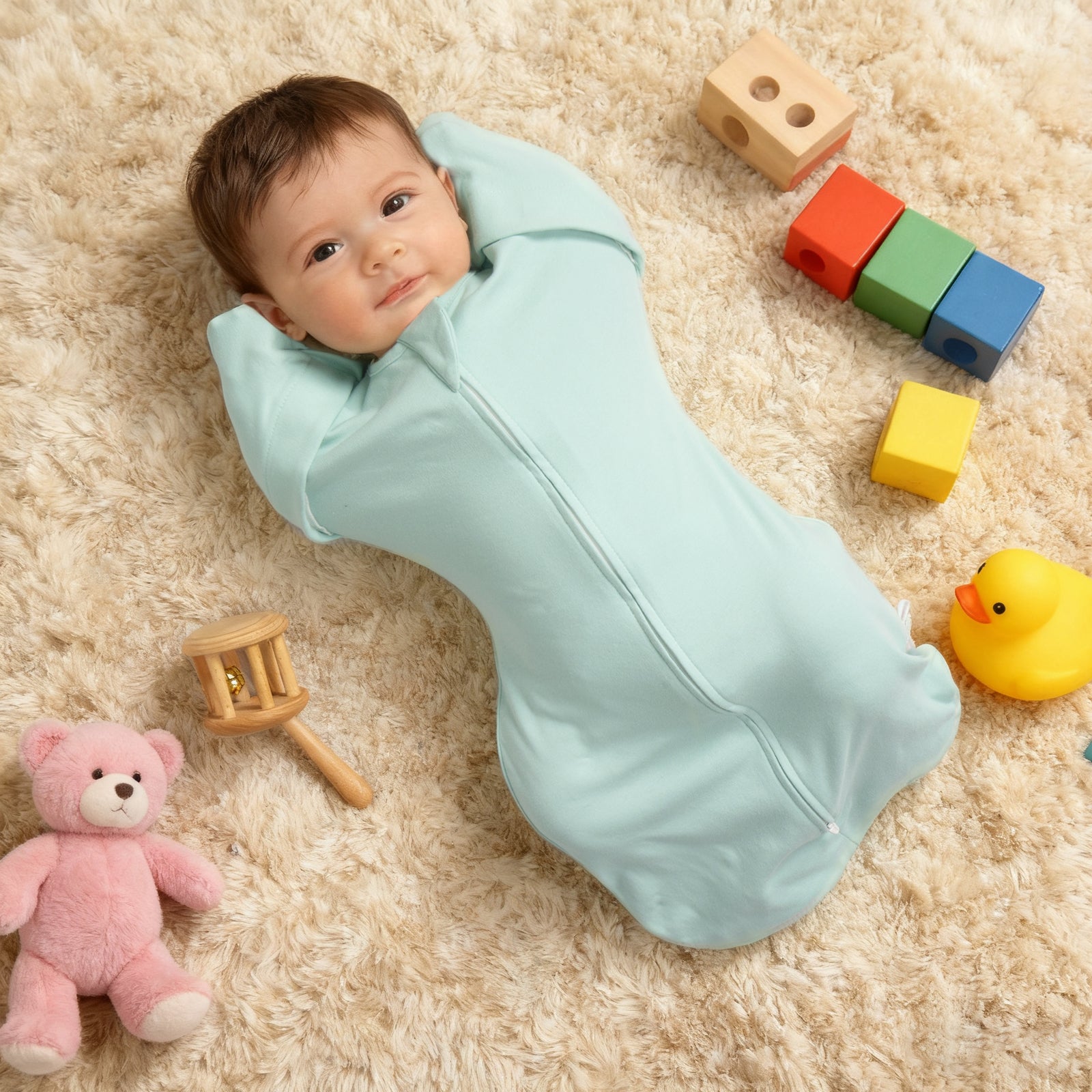 Organic Cotton Swaddle Bag (Pack of 2) in Mint+Blush, 0.5 TOG